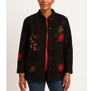 Vintage Nordic Design Button Up Fall Leaves Wool Jacket